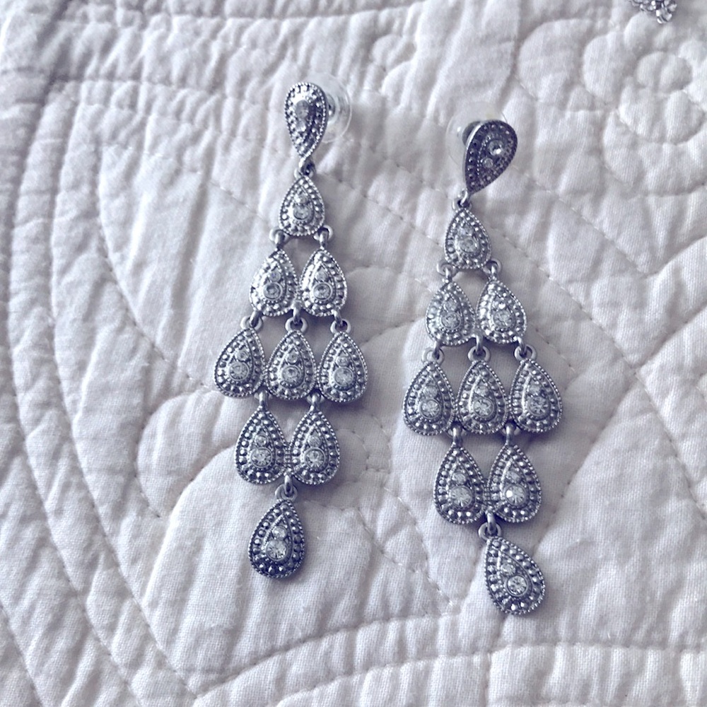 Silver and crystal chandelier earrings
